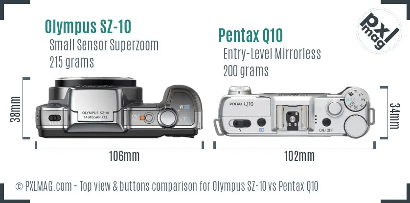 Olympus SZ-10 vs Pentax Q10 top view buttons comparison