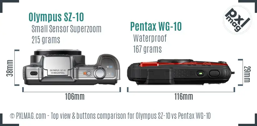Olympus SZ-10 vs Pentax WG-10 top view buttons comparison