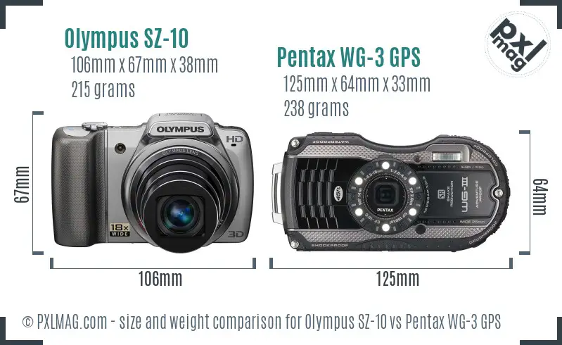Olympus SZ-10 vs Pentax WG-3 GPS size comparison