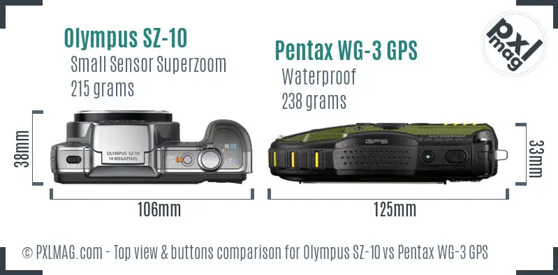 Olympus SZ-10 vs Pentax WG-3 GPS top view buttons comparison