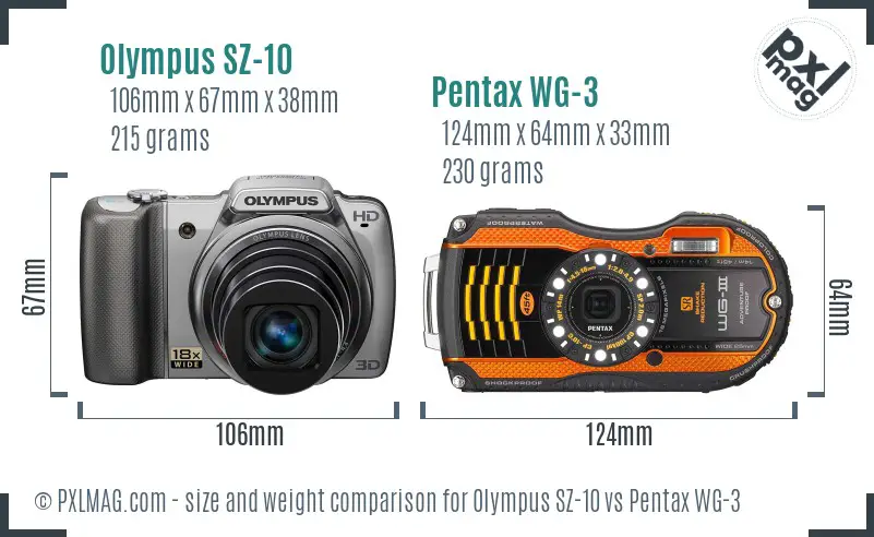 Olympus SZ-10 vs Pentax WG-3 size comparison