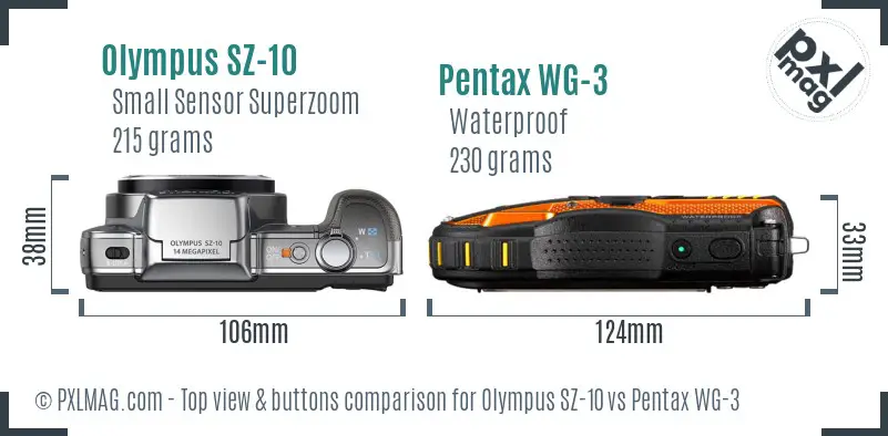 Olympus SZ-10 vs Pentax WG-3 top view buttons comparison