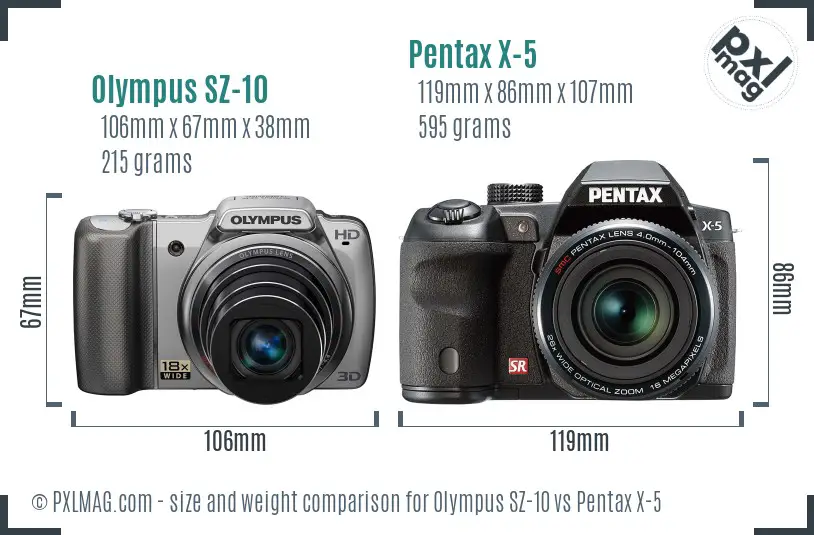 Olympus SZ-10 vs Pentax X-5 size comparison Olympus SZ-10 vs Pentax X-5 size comparison