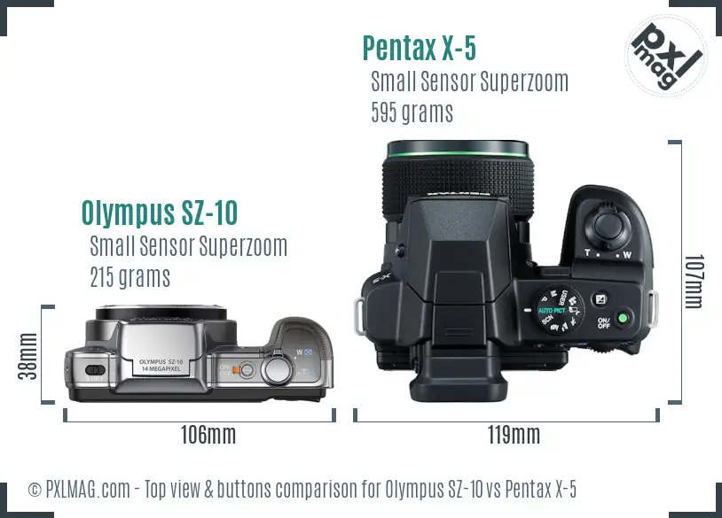 Olympus SZ-10 vs Pentax X-5 top view buttons comparison Olympus SZ-10 vs Pentax X-5 top view buttons comparison
