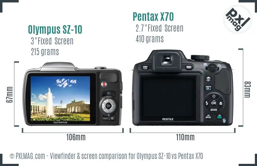 Olympus SZ-10 vs Pentax X70 Screen and Viewfinder comparison