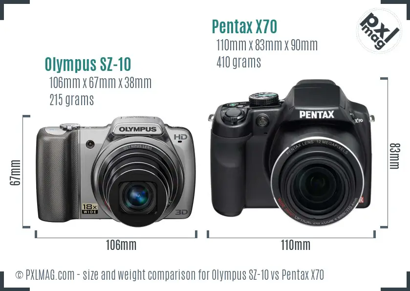 Olympus SZ-10 vs Pentax X70 size comparison