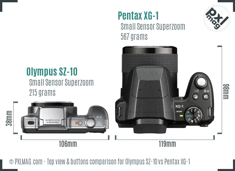 Olympus SZ-10 vs Pentax XG-1 top view buttons comparison