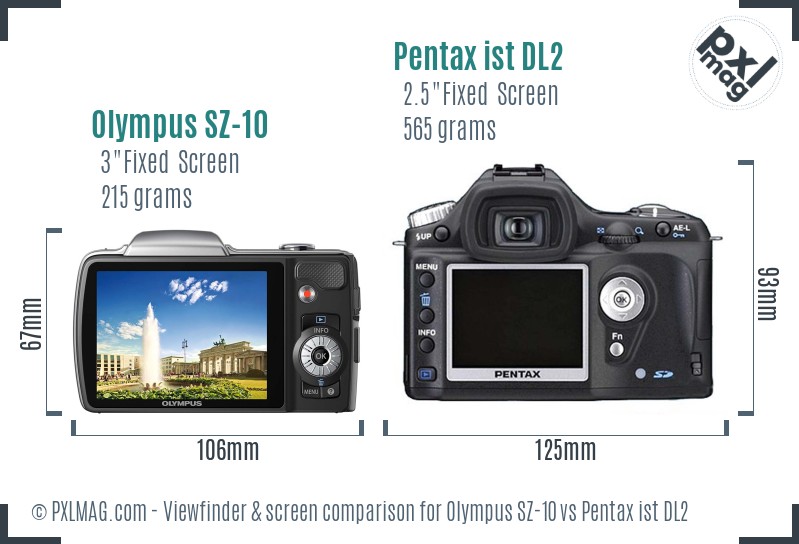Olympus SZ-10 vs Pentax ist DL2 Screen and Viewfinder comparison