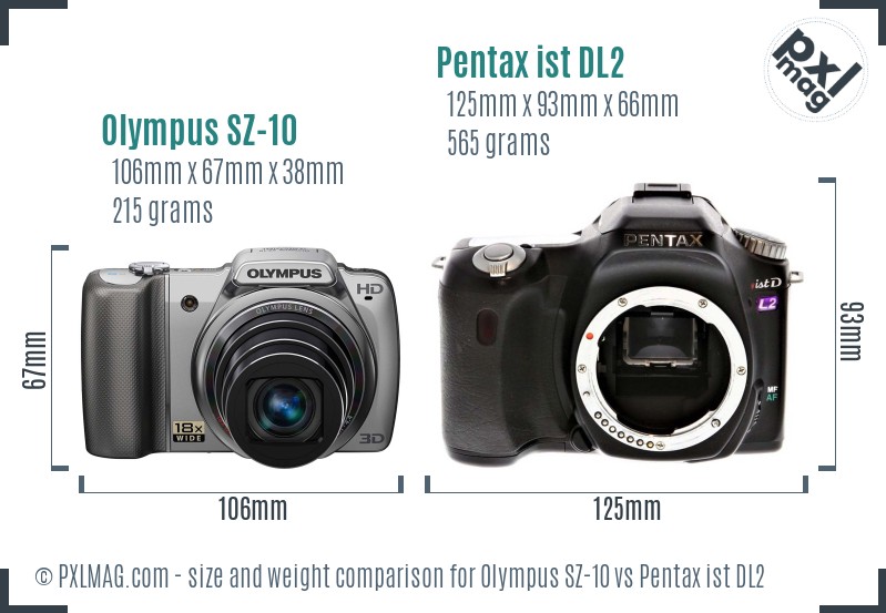 Olympus SZ-10 vs Pentax ist DL2 size comparison