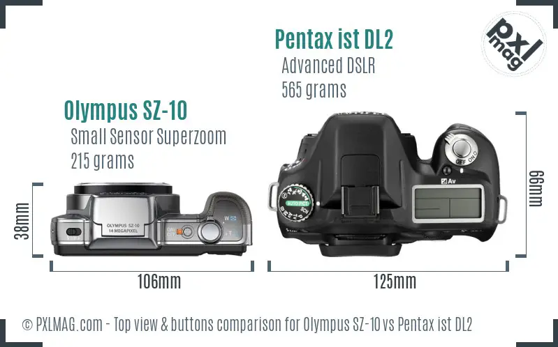 Olympus SZ-10 vs Pentax ist DL2 top view buttons comparison