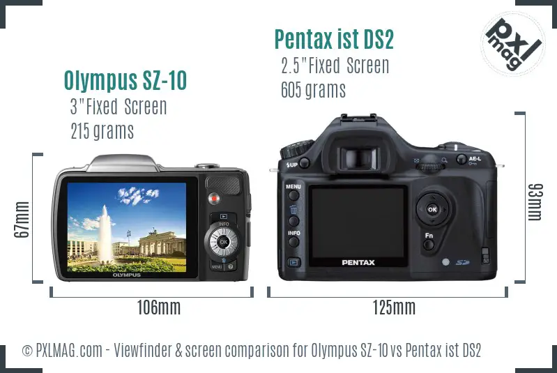 Olympus SZ-10 vs Pentax ist DS2 Screen and Viewfinder comparison