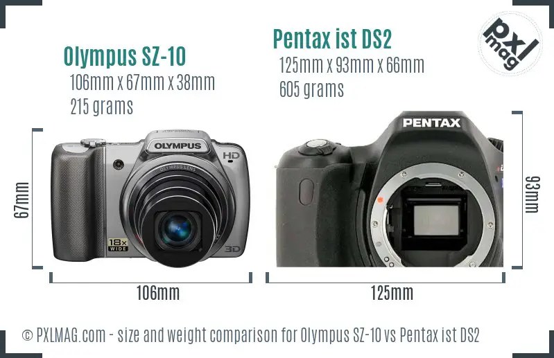 Olympus SZ-10 vs Pentax ist DS2 size comparison
