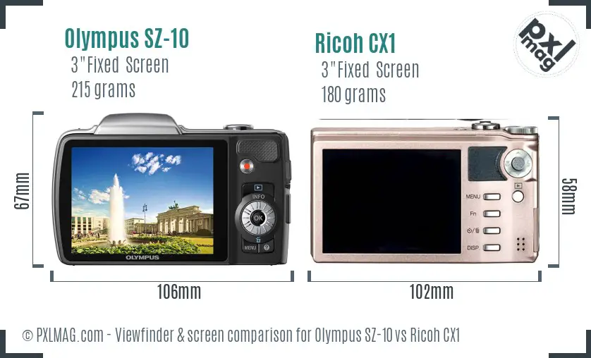 Olympus SZ-10 vs Ricoh CX1 Screen and Viewfinder comparison