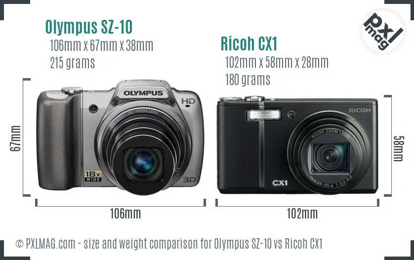 Olympus SZ-10 vs Ricoh CX1 size comparison