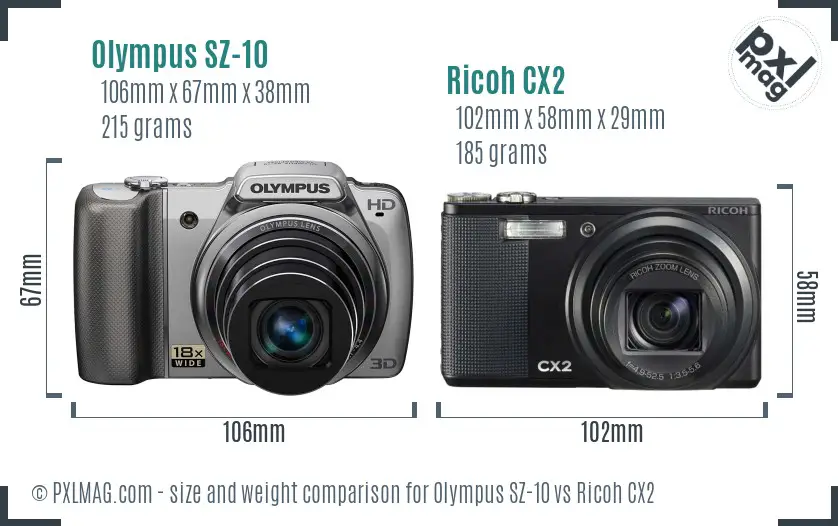 Olympus SZ-10 vs Ricoh CX2 size comparison Olympus SZ-10 vs Ricoh CX2 size comparison