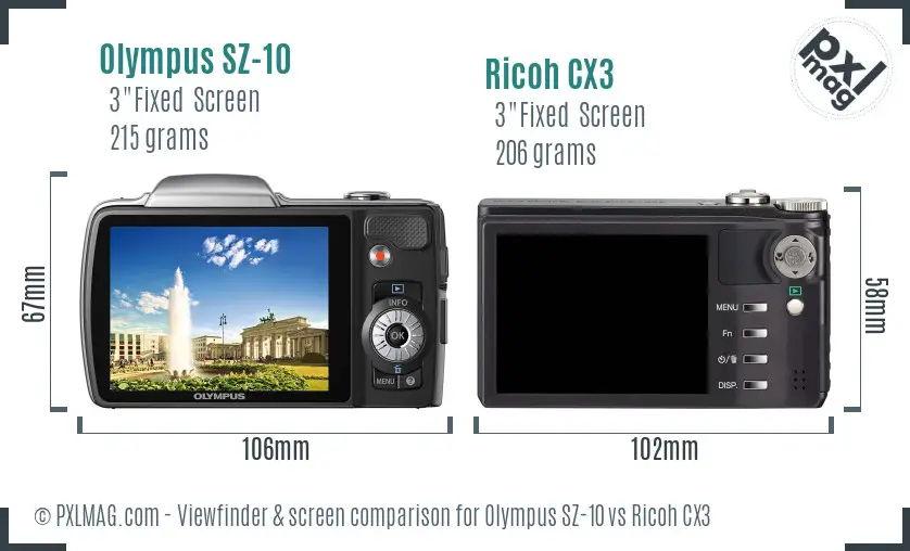 Olympus SZ-10 vs Ricoh CX3 Screen and Viewfinder comparison Olympus SZ-10 vs Ricoh CX3 Screen and Viewfinder comparison