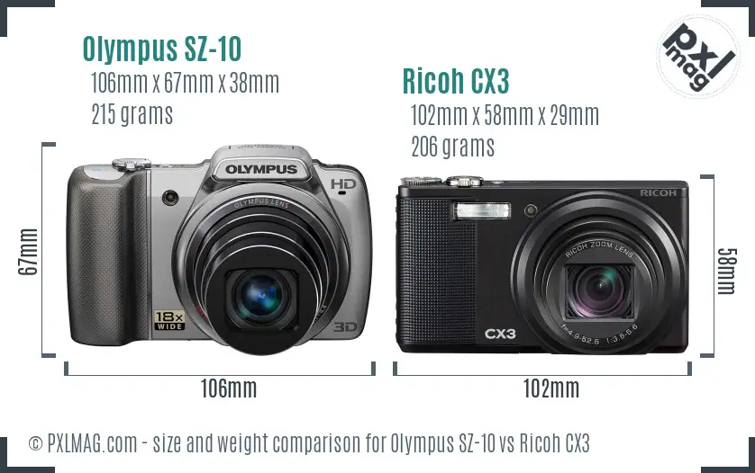 Olympus SZ-10 vs Ricoh CX3 size comparison Olympus SZ-10 vs Ricoh CX3 size comparison