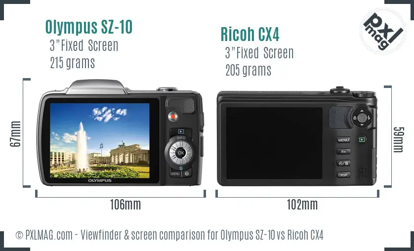 Olympus SZ-10 vs Ricoh CX4 Screen and Viewfinder comparison