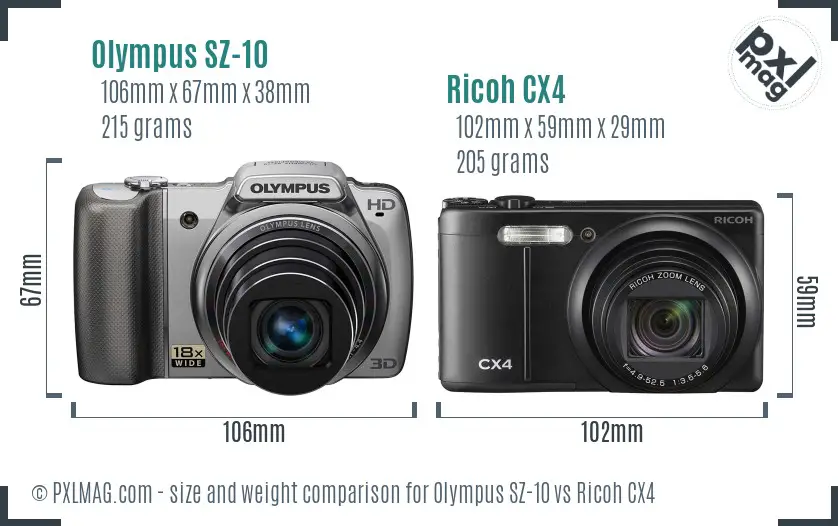 Olympus SZ-10 vs Ricoh CX4 size comparison