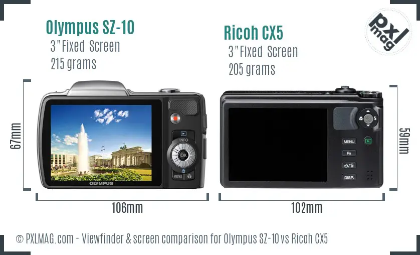 Olympus SZ-10 vs Ricoh CX5 Screen and Viewfinder comparison