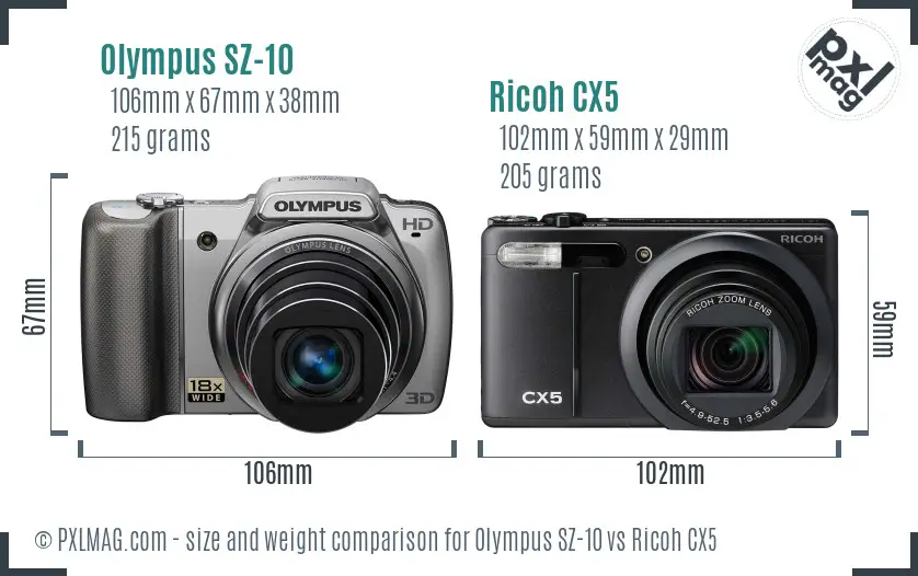 Olympus SZ-10 vs Ricoh CX5 size comparison