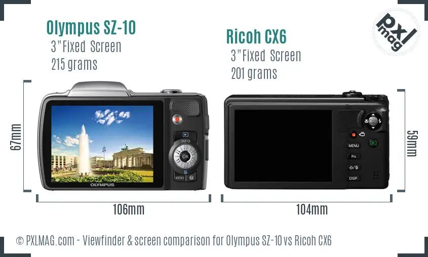 Olympus SZ-10 vs Ricoh CX6 Screen and Viewfinder comparison