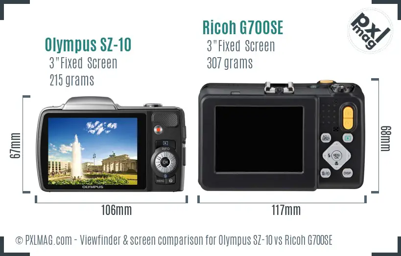 Olympus SZ-10 vs Ricoh G700SE Screen and Viewfinder comparison