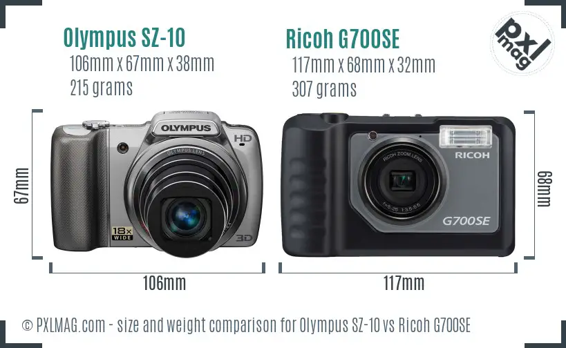 Olympus SZ-10 vs Ricoh G700SE size comparison