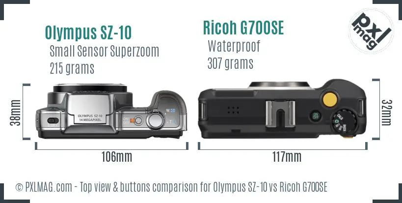 Olympus SZ-10 vs Ricoh G700SE top view buttons comparison