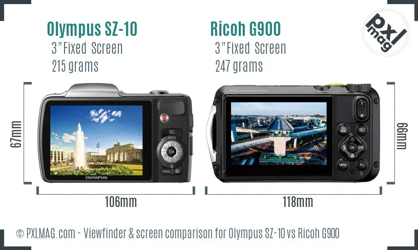 Olympus SZ-10 vs Ricoh G900 Screen and Viewfinder comparison