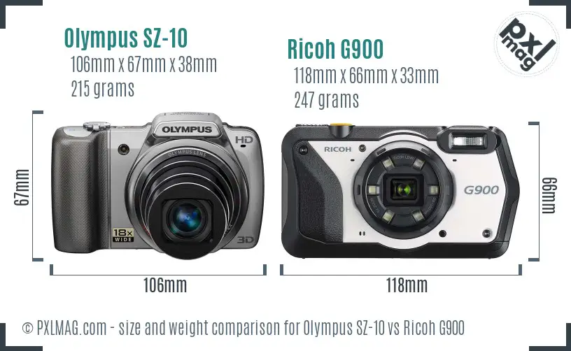 Olympus SZ-10 vs Ricoh G900 size comparison
