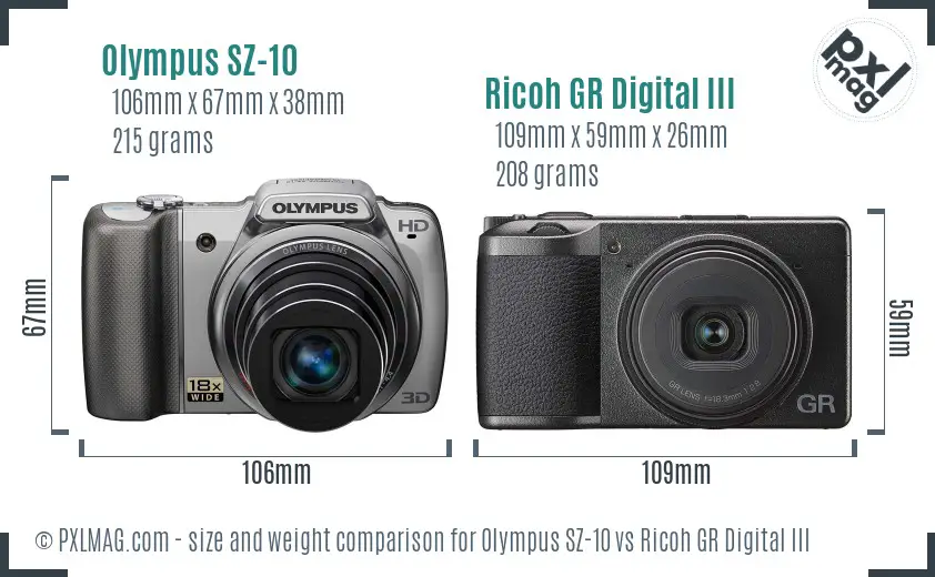 Olympus SZ-10 vs Ricoh GR Digital III size comparison Olympus SZ-10 vs Ricoh GR Digital III size comparison