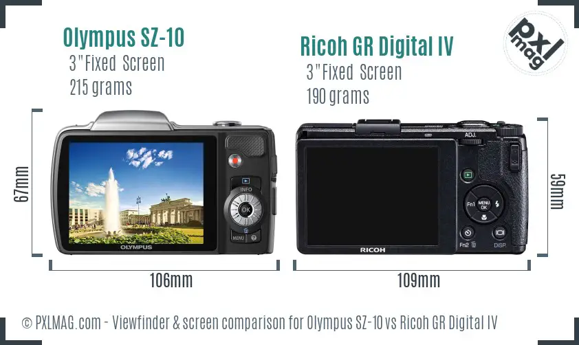 Olympus SZ-10 vs Ricoh GR Digital IV Screen and Viewfinder comparison Olympus SZ-10 vs Ricoh GR Digital IV Screen and Viewfinder comparison