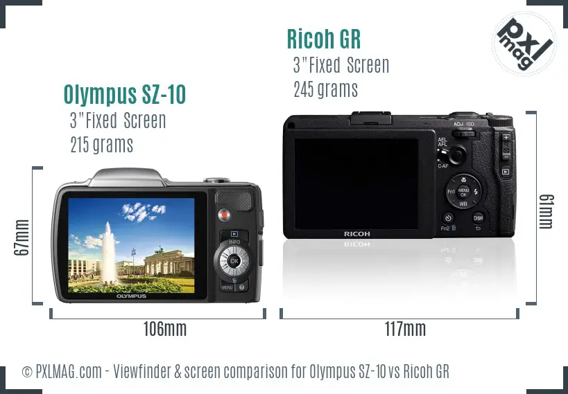 Olympus SZ-10 vs Ricoh GR Screen and Viewfinder comparison