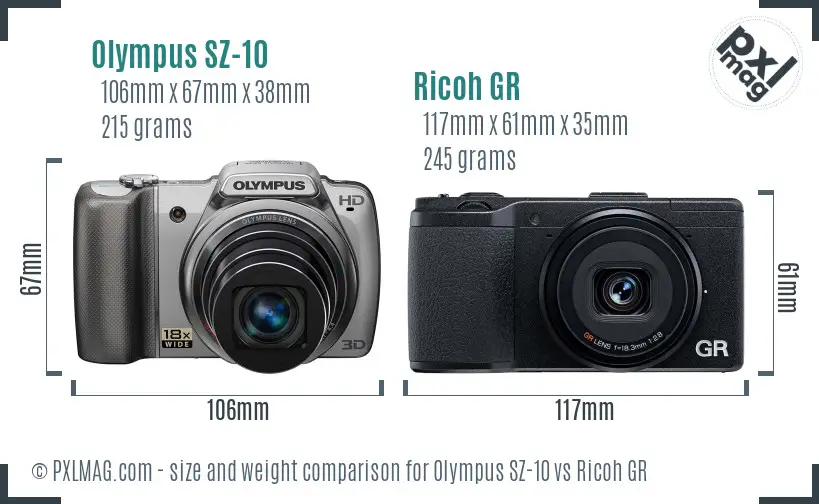 Olympus SZ-10 vs Ricoh GR size comparison