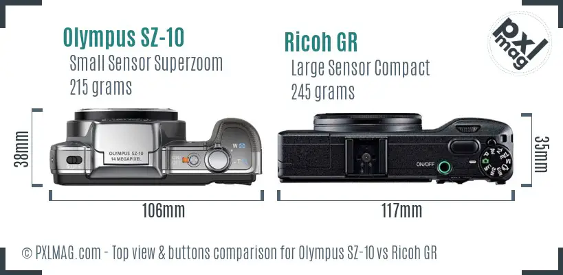 Olympus SZ-10 vs Ricoh GR top view buttons comparison