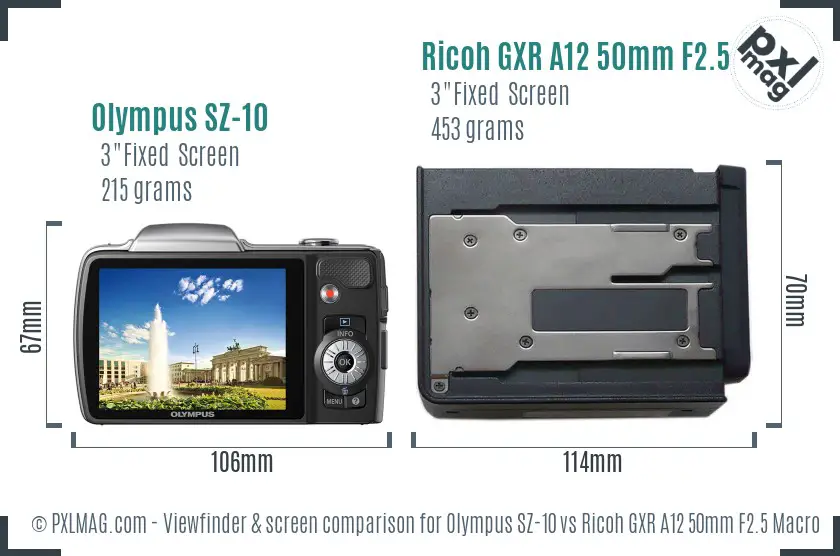 Olympus SZ-10 vs Ricoh GXR A12 50mm F2.5 Macro Screen and Viewfinder comparison