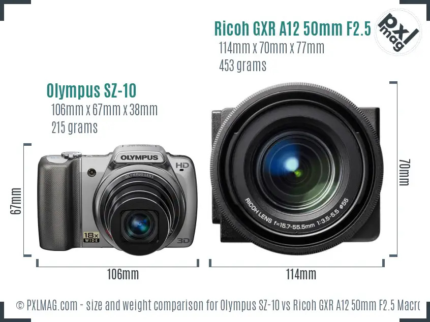 Olympus SZ-10 vs Ricoh GXR A12 50mm F2.5 Macro size comparison