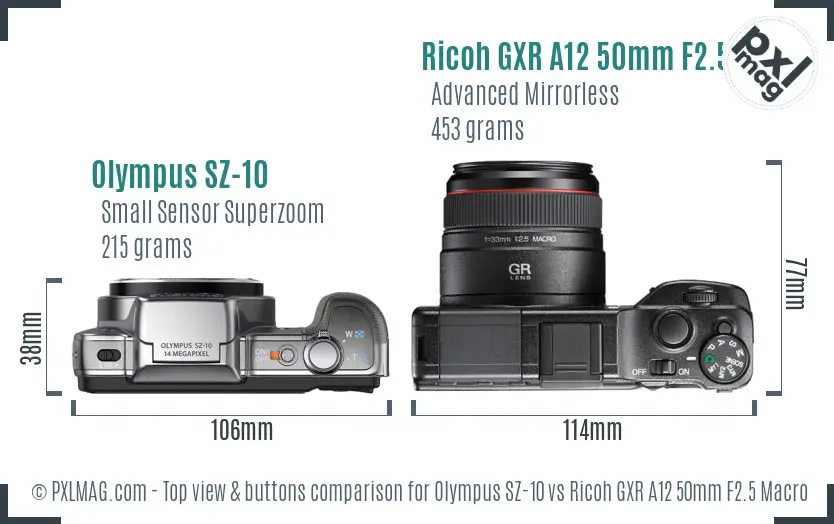 Olympus SZ-10 vs Ricoh GXR A12 50mm F2.5 Macro top view buttons comparison