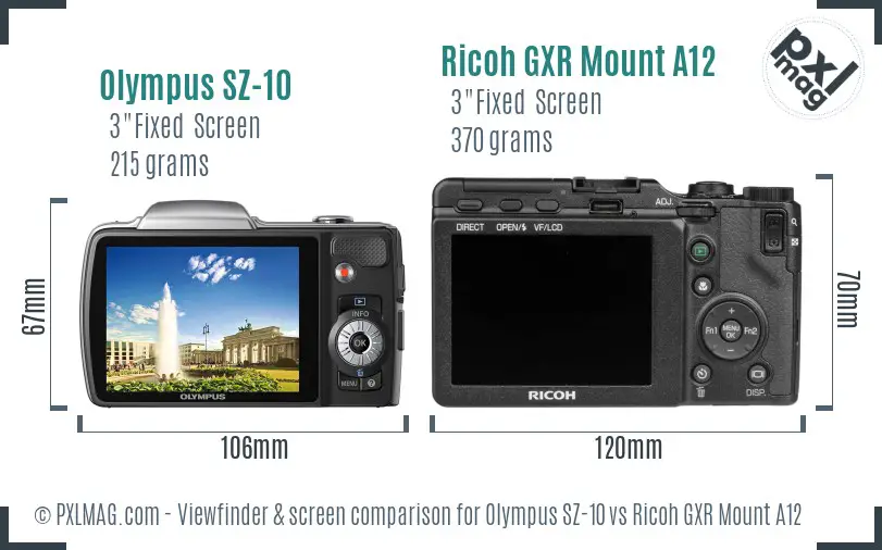 Olympus SZ-10 vs Ricoh GXR Mount A12 Screen and Viewfinder comparison