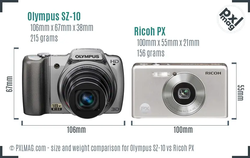 Olympus SZ-10 vs Ricoh PX size comparison