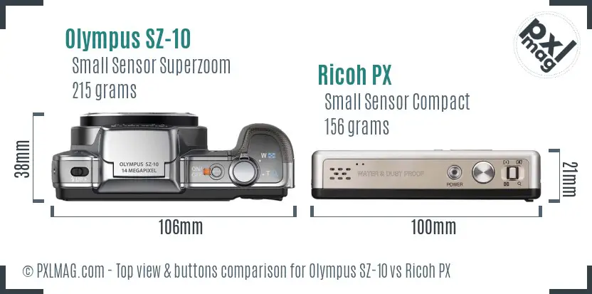 Olympus SZ-10 vs Ricoh PX top view buttons comparison