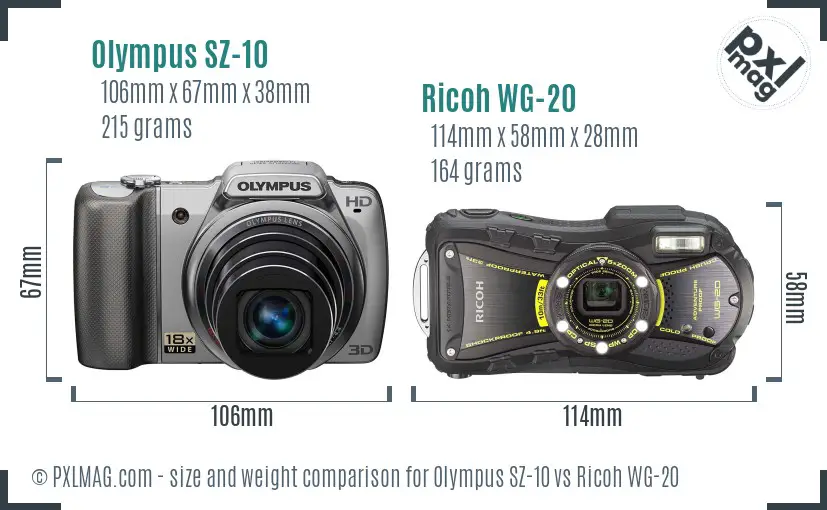 Olympus SZ-10 vs Ricoh WG-20 size comparison