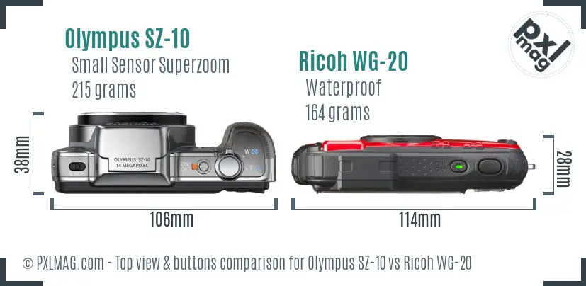 Olympus SZ-10 vs Ricoh WG-20 top view buttons comparison