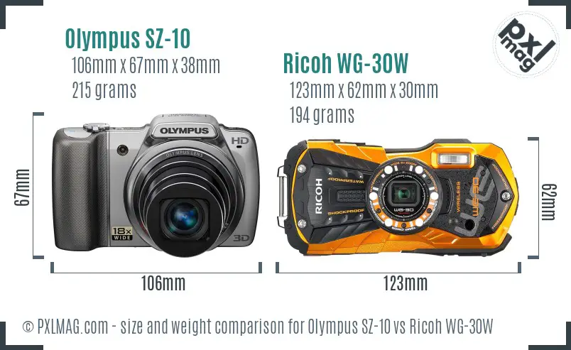 Olympus SZ-10 vs Ricoh WG-30W size comparison