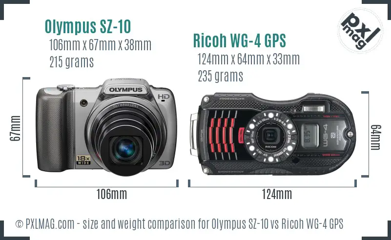 Olympus SZ-10 vs Ricoh WG-4 GPS size comparison