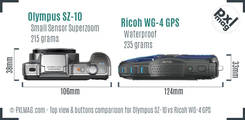 Olympus SZ-10 vs Ricoh WG-4 GPS top view buttons comparison