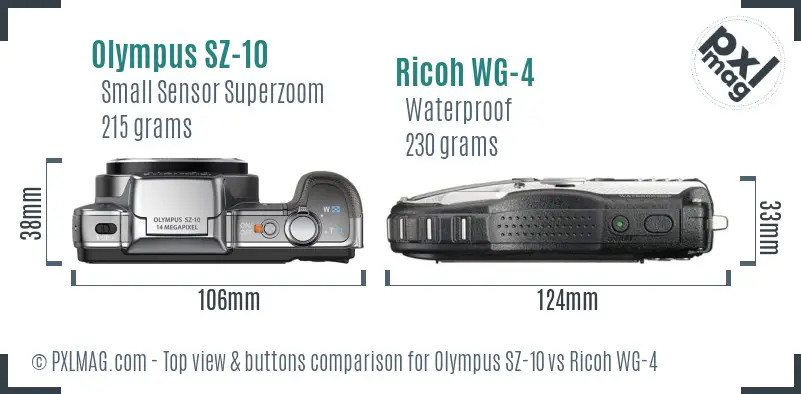 Olympus SZ-10 vs Ricoh WG-4 top view buttons comparison