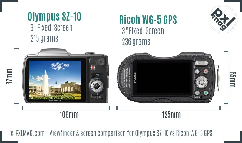 Olympus SZ-10 vs Ricoh WG-5 GPS Screen and Viewfinder comparison