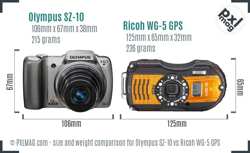 Olympus SZ-10 vs Ricoh WG-5 GPS size comparison